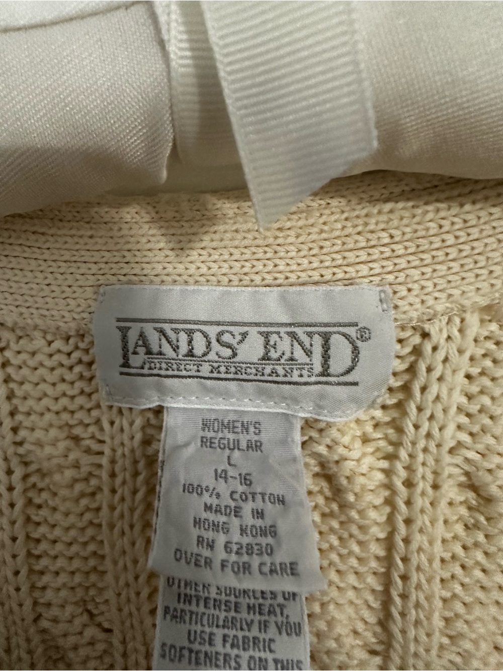 Lands' End Cream Cable-Knit Button Cardigan 100% Cotton - Picture 6 of 6